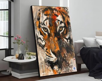 Fierce Tiger Canvas, Abstract Tiger Art, Animal Wall Art, Wildlife Canvas Print, Wall Art Canvas Design, Ready to Hang Decoration