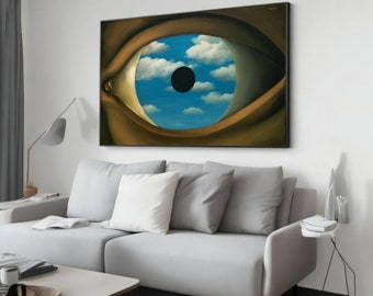 René Magritte - The False Mirror Canvas Painting, Surreal Wall Art, Unique Wall Decor, Artistic Gift