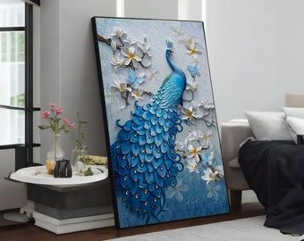 Captivating Beauty: Peacock Canvas Painting, Stunning Animal Wall Art Decor, Unique Gifts for Animal Lovers