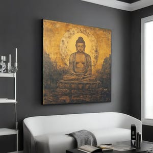 Quadro su tela Buddha Serenity, decorazione murale per meditazione, decorazione spirituale, poster di Buddha, design per quadri su tela, decorazione pronta da appendere