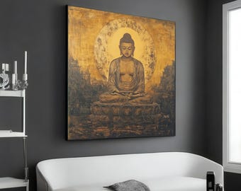 Boeddha Sereniteit Canvas, Meditatie Muurdecoratie, Spirituele Decoratie, Boeddha Poster, Muurkunst Canvas Ontwerp, Klaar Om Op Te Hangen Decoratie