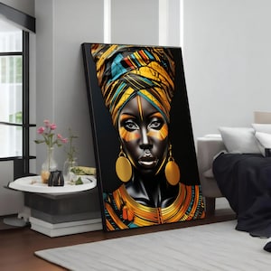 Bright and Colorful African Woman Canvas Painting, Modern Ethnic Art Print, Wall Decor, Unique Gift