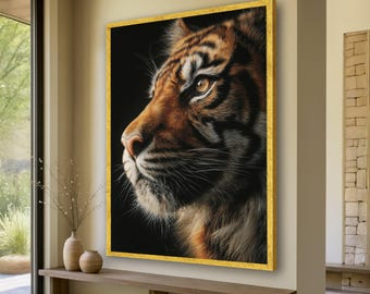 Majestic Tiger Profile Canvas, Wildlife Animal Wall Art, Realistic Tiger Close-Up, Nature Decor, Ready to Hang Canvas Artwork