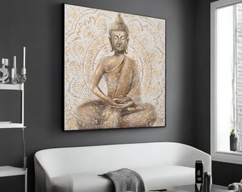 Spiritual Meditation with Golden Details Zen Yoga Wall Art, Canvas Painting, Meditation Room Decor, Unique Home Gift