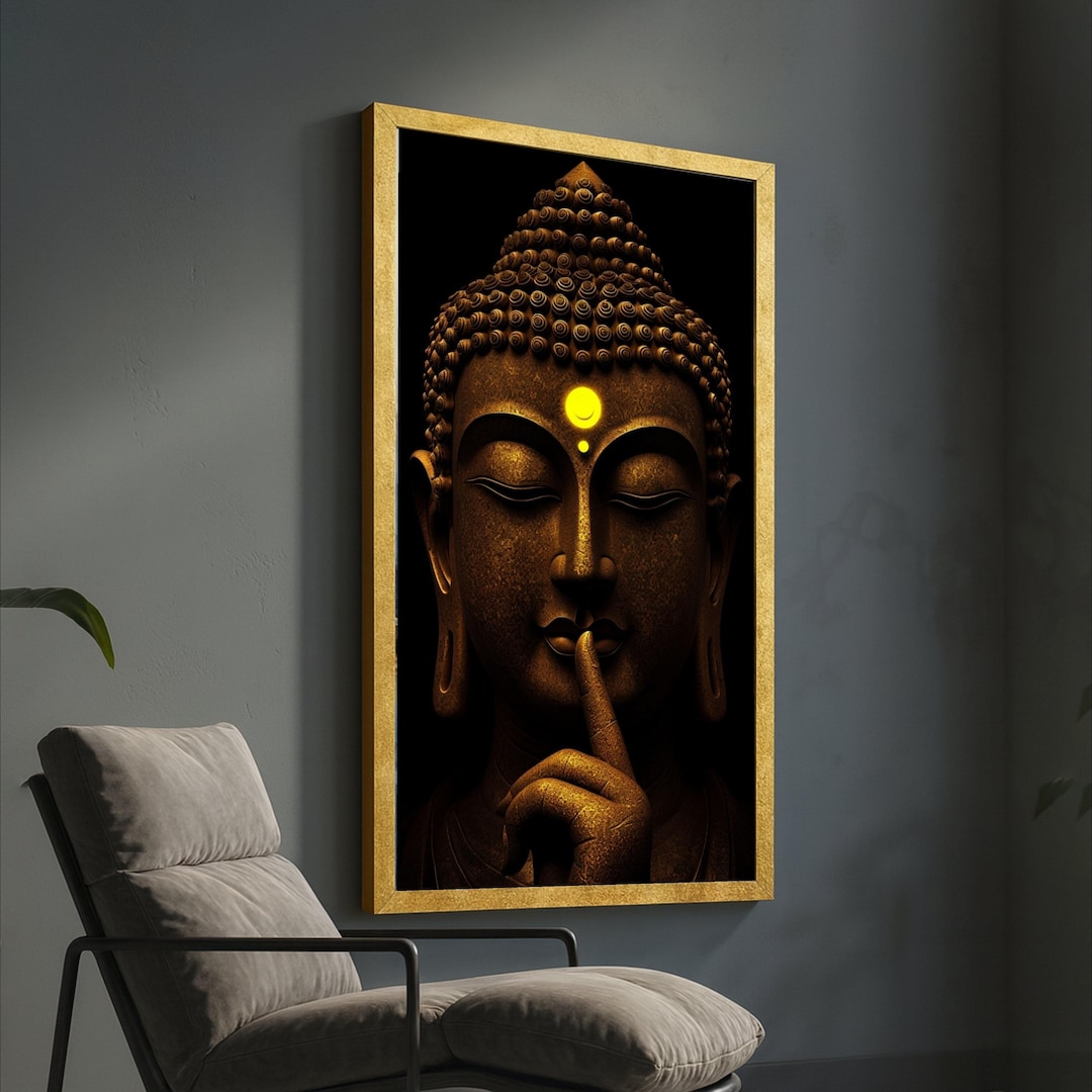 Silent Buddha Face Canvas Wall Art, Golden Spiritual Meditation Decor ...