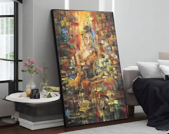 Abstract Wisdom: Buddha and Colors Zen Canvas Painting, Meditation & Yoga Wall Art Decor, Mindfulness Home Gift