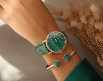 Reloj de malaquita, reloj de piedra natural, reloj de piedras preciosas, reloj suizo, reloj de mujer, reloj de energía, reloj de equilibrio, regalo de Navidad para ella