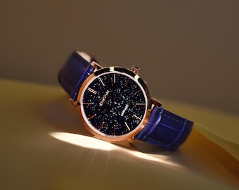 Reloj de piedra arenisca azul, reloj de piedra arenisca, reloj clásico para mujer, reloj de cuero unisex, regalos de cumpleaños, regalo de cumpleaños para él, relojes para hombre