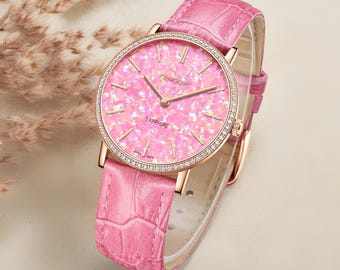 03680.0 - Vintage Australian Opal Watch: Gold Case, Black Leather