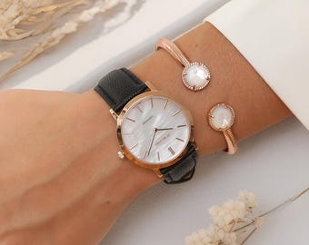 Luxury Shell Watch,Gemstone Watch,Mother of Pearl Wrist Watch ,Seashell Watch, best friend gift,Ladies Watch,Gift for Her,Christmas Gift