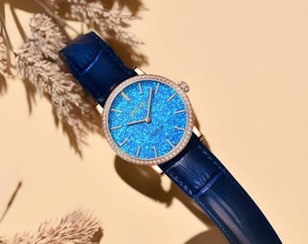 54168. Natural Australian Opal Watch: Vintage Citizen Quartz