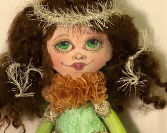Angel Cloth Art Doll, OOAK Fabric Textile Doll, Collector rag doll