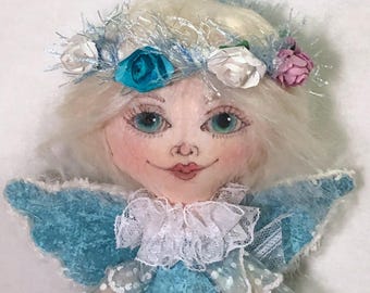 Angel Cloth Art Doll, OOAK Fabric Textile Doll, Collector rag doll