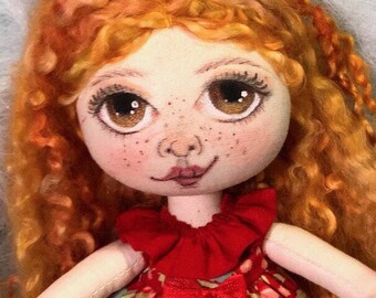 Cloth Art Doll, Amber OOAK Fabric Textile Doll, Collector rag doll