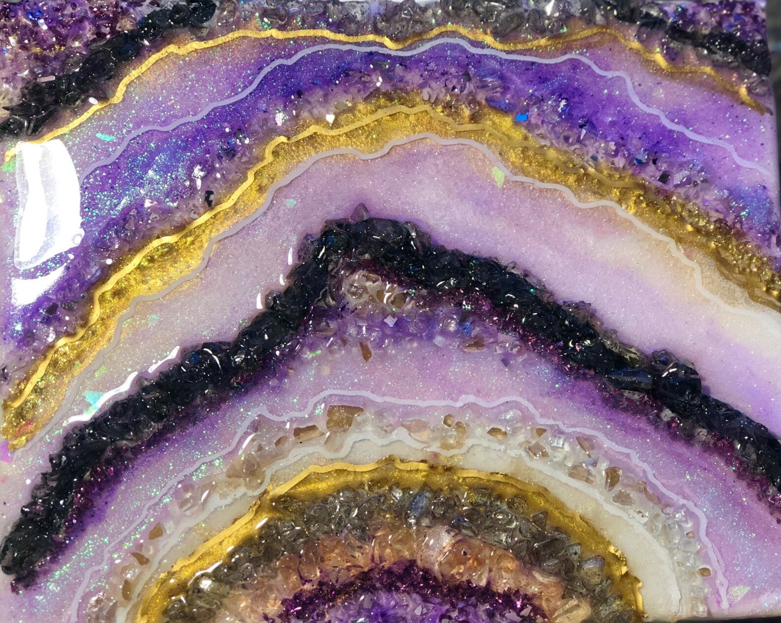 Amethyst Resin Geode Mixed Media Painting Agate Crystal Geode Etsy