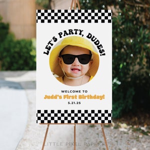 Letrero de bienvenida para el primer cumpleaños de un tipo feliz, póster para la fiesta del primer cumpleaños, decoración de entrada personalizable, descarga de plantilla editable imprimible - Judd