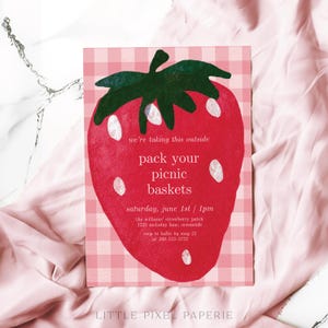 Modèle d'Invitation de fruits sablés aux fraises, invitation de pique-nique de fête printanière de baies modifiable, téléchargement immédiat - Scarlett
