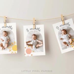 Banner fotográfico "Primeira Viagem ao Redor do Sol", Cartões de Marcos Mensais, Decoração com Bandeirinhas de Sol, Download de Placa para Cadeira Alta - Aurelia