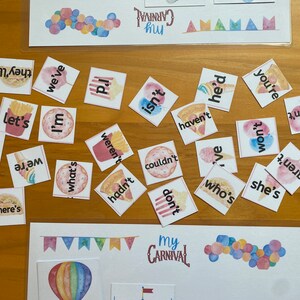 Carnival Contractions Educational Elementary Phonics ESL Reading Game for Children