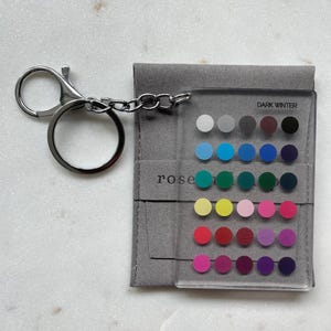 May include: A rectangular clear acrylic keychain featuring a grid of thirty small colored circles arranged in six rows of five. The text "DARK WINTER" is printed in black at the top right. A silver-toned metal split ring and lobster clasp are attached.
