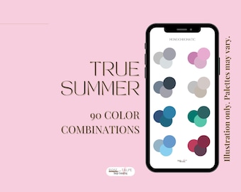 Color Analysis: True Summer Color Combinations Guide, 90 Outfit Ideas (Digital File)
