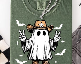 Png Svg Halloween cow-boy fantôme | Chemise fantôme western effrayante | Boo PNG, cow-girl rétro | Clipart fantôme de cow-boy d'automne | Cricut Western Halloween
