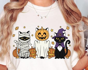 Halloween Cats PNG SVG, Spooky Horror Pumpkin Cats, Ghost Cat Stars, Scary Horror Halloween, Retro Fall Pumpkin, Women Ghost Trendy Vibes