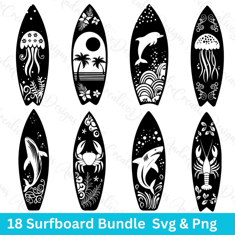 Surfboard SVG PNG Bundle, Retro Ocean Beach Summer Surf Clipart Set ...