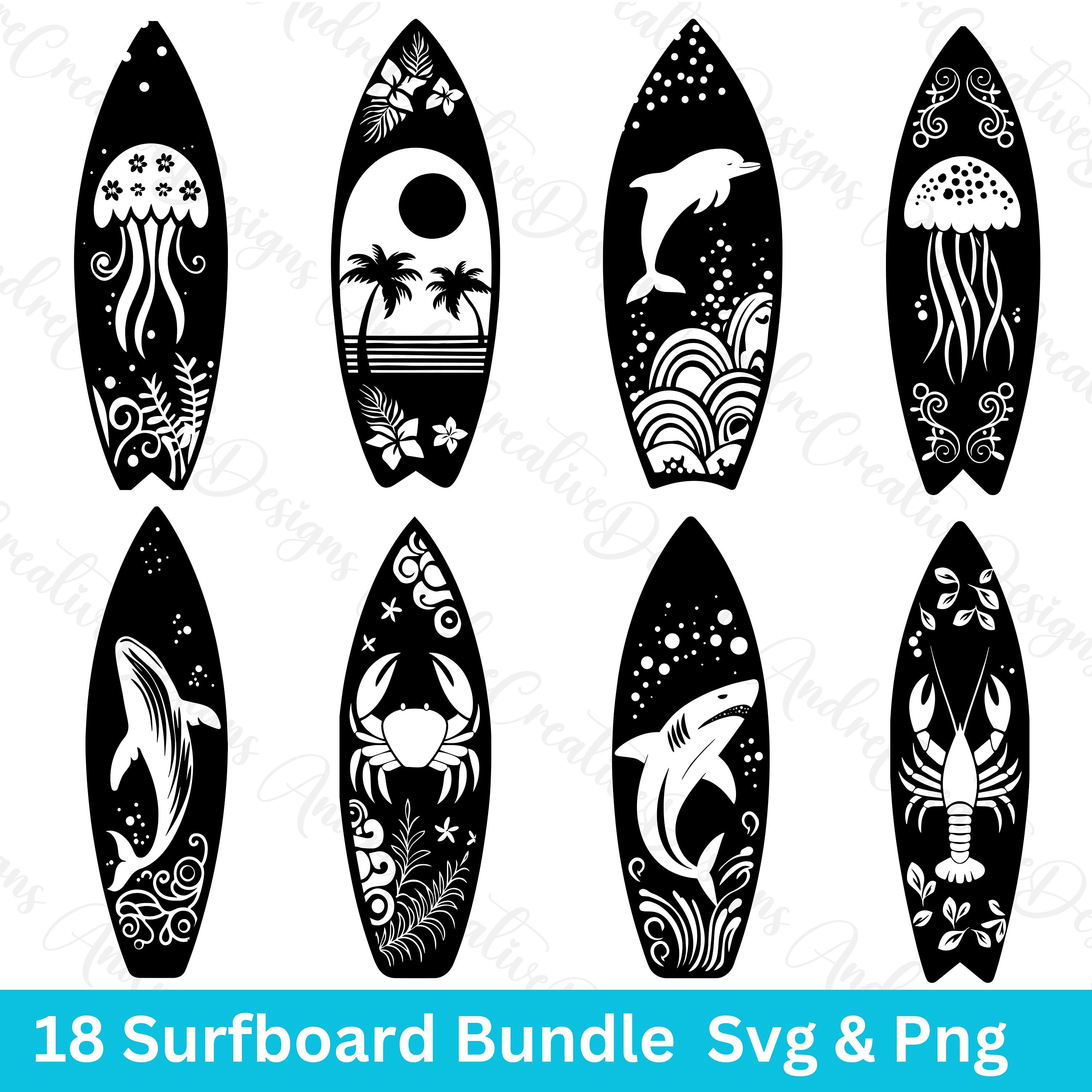 Surfboard SVG PNG Bundle, Retro Ocean Beach Summer Surf Clipart Set ...