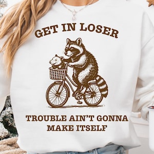 Trouble Ain’t Gonna Make Itself SVG PNG: Funny Raccoon and Opossum Meme Design | Vintage Trash Panda | Sarcastic Humor (Digital Download)