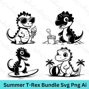 Summer Dino Clipart | Tyrannosaurus Rex SVG, PNG, AI (Digital Download)