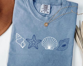 Muschel-Shirt SVG PNG, Küstenstrand Linie Kunst-Sommer-T-Stück Design