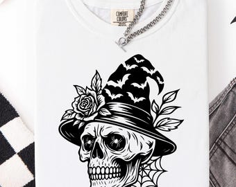 Skull Halloween SVG PNG, Creepy Haunted Hallows Eve Clipart, Spooky Season Shirt Design, Horror Skeleton, Cricut & Silhouette Cut Files