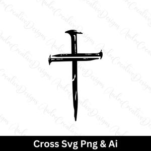 May include: A black silhouette of a cross with nails, a simple and minimalist design.
