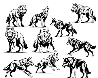 Lot SVG Loup | Illustrations d'animaux sauvages (usage personnel) (téléchargement numérique)