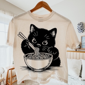 Funny Cat PNG SVG, Cute Cat Eating Ramen, Foodie Cat, Trendy Cat, Noodles, Japanese Noodle Bowl, Cat Lovers, Black Cats Loving Cats