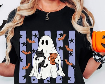 Cute Halloween Ghost Png Svg, Halloween Cat, Black Cat, Women Halloween, Halloween Stars, Halloween Bats, Spooky Season Sublimation
