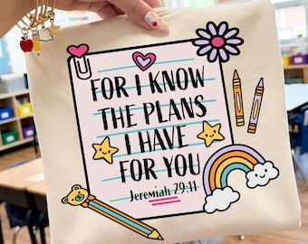 Back to School PNG SVG, Plans I Have For You, Christian School PNG Notebook, Religious Faith Quotes, School Rainbow Church Kids, First Day