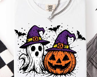 Preppy niedlicher Halloween-Geist SVG PNG. Kürbis Hexenhut, süße Girly Herbst Kunst, Kürbis-Halloween-Shirt, gruselige Hexenhut-Sublimationsdatei