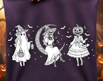 Spooky Girl Halloween Witch PNG SVG, Witch Skeletons Women Ghost, Spooky Skeleton Vintage Scary, Trendy Retro Halloween, Girly Women Vibes