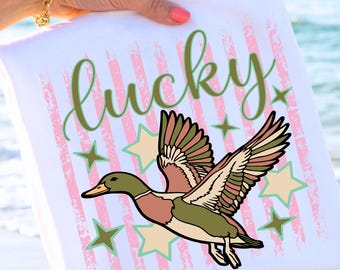Lucky Mallard duck Png, Women pink, Duck shirt, Striped shirt, Summer Coastal, Retro Png, Trendy Shirt, Stars and stripes, Girly trendy Svg