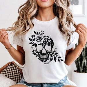 Floral Skull Svg | Skull Clipart | Skull With Flower | Floral Skeleton | Skeleton Svg | Skeleton Silhouette | Instant Download