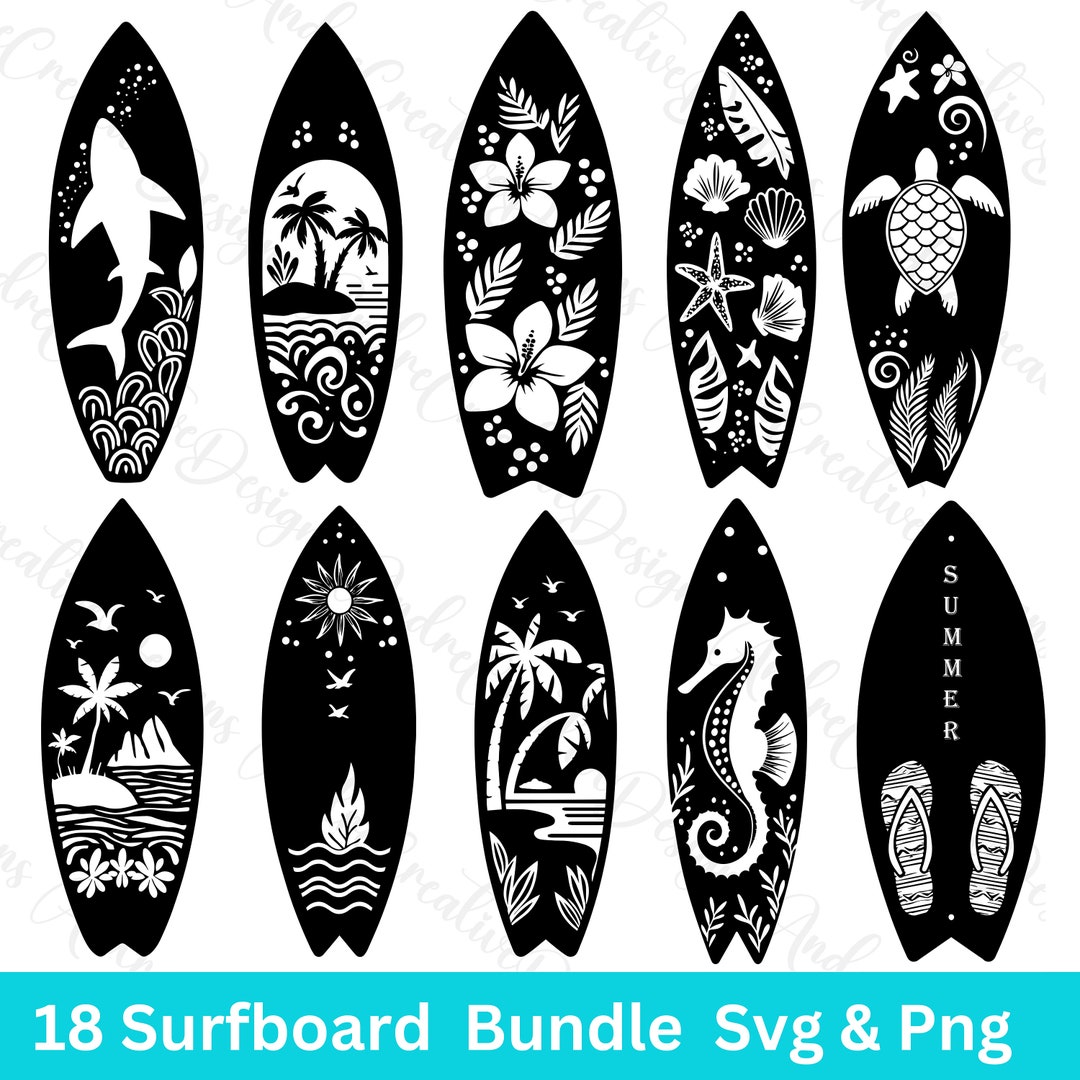 Surfboard SVG PNG Bundle, Retro Ocean Beach Summer Surf Clipart Set ...