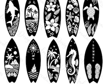 Surfboard SVG PNG Bundle | Retro Ocean Wave Designs | Beach Summer Graphic Set