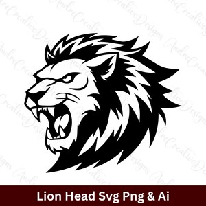 Leão Svg PNG | Imagem vetorial de rosto de leão | Silhueta de leão | Arquivo de corte de animal da selva | Cabeça de leão Svg | Cricut | Download instantâneo