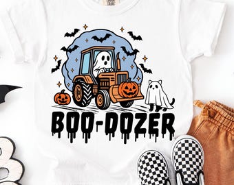 Boo Dozer SVG PNG, Ghost Bulldozer Halloween Tractor Clipart, Spooky Digger Pumpkin Dozer, Kids Digger Boys Construction Toddler Shirt