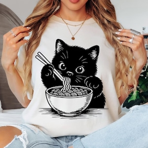 Funny Cat PNG SVG, Cute Cat Eating Ramen, Foodie Cat, Trendy Cat, Noodles, Japanese Noodle Bowl, Cat Lovers, Black Cats Loving Cats