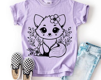 Cute Fox Svg Png | Baby Fox Svg | Woodland Animals | Forest Baby Animals | Cricut Cut File | Fox With Flowers | Floral Svg Png