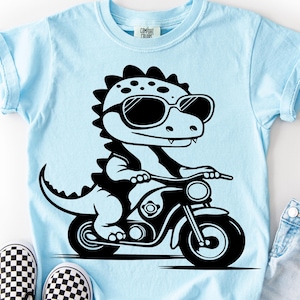 Baby Dino on Motorcycle SVG PNG: Cute T-Rex Dinosaur Design | Summer Dino | Fun Prehistoric Kids | Adventure Shirt (Digital Download)