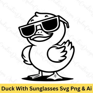 Duck With Sunglasses Svg Png | Duck Clipart | Duck Vector Image | Duck Silhouette | Duck Cut File | Cricut | Instant Download